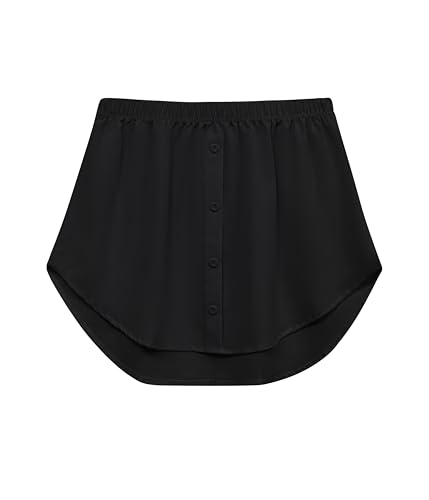 Vlazom Damen Mini Unterrock Shirt Blusenrock Hemdverlängerung Lower Skirt Sweep Rocksaum mit Knöpfen（L，Schwarz） von Vlazom