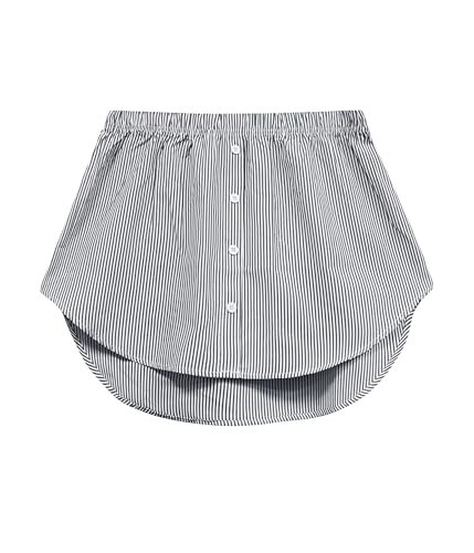Vlazom Damen Mini Unterrock Shirt Blusenrock Hemdverlängerung Lower Skirt Sweep Rocksaum mit Knöpfen（L，Schwarzer Streifen） von Vlazom