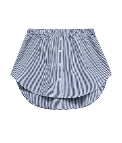 Vlazom Damen Mini Unterrock Shirt Blusenrock Hemdverlängerung Lower Skirt Sweep Rocksaum mit Knöpfen（XL，Blau Streifen） von Vlazom