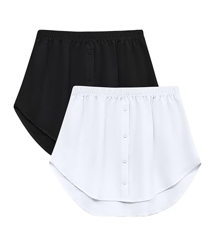 Vlazom Damen Mini Unterrock Shirt Blusenrock Hemdverlängerung Lower Skirt Sweep Rocksaum mit Knöpfen（XXL，Schwarz + Weiß） von Vlazom