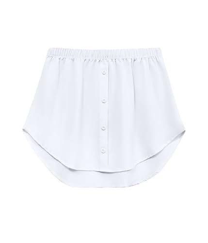 Vlazom Damen Mini Unterrock Shirt Blusenrock Hemdverlängerung Lower Skirt Sweep Rocksaum mit Knöpfen（XXL，Weiß） von Vlazom