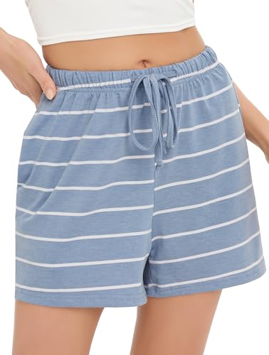 Vlazom Damen Schlafanzughose Kurz Baumwolle Weich Pyjamahose Freizeit Hose mit Taschen und Kordelzug Sporthose Sommer（XXL，Azurblau） von Vlazom