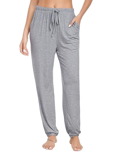 Vlazom Damen Schlafanzughose Lang Baumwolle Weich Pyjamahose Freizeithose Jogginghose Sporthose（M，Stil A-Hellgrau） von Vlazom