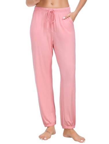 Vlazom Damen Schlafanzughose Lang Baumwolle Weich Pyjamahose Freizeithose Jogginghose Sporthose（S，Stil A-Rosa） von Vlazom