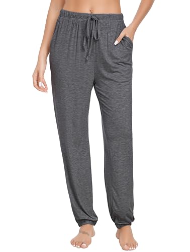 Vlazom Damen Schlafanzughose Lang Baumwolle Weich Pyjamahose Freizeithose Jogginghose Sporthose（XL，Stil A-Dunkelgrau） von Vlazom
