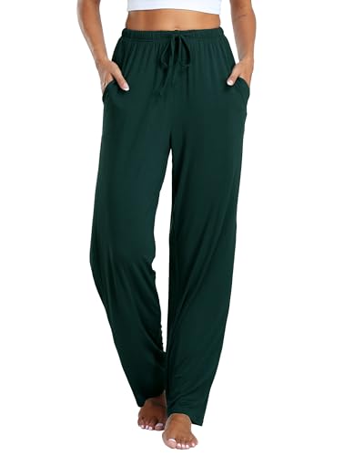 Vlazom Damen Schlafanzughose Modal Lang Weich Loungehose Freizeithose Yogahose Nachtwäsche Hosen mit Taschen Pyjamahose mit geradem Beinil（L，Grün） von Vlazom