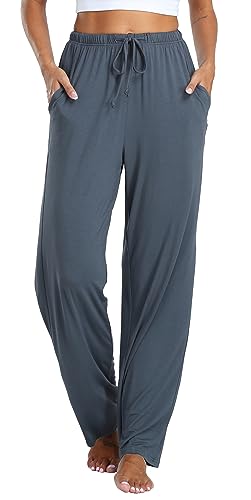 Vlazom Damen Schlafanzughose Modal Lang Weich Loungehose Freizeithose Yogahose Nachtwäsche Hosen mit Taschen Pyjamahose mit geradem Beinil（XXL，Dunkelgrau） von Vlazom