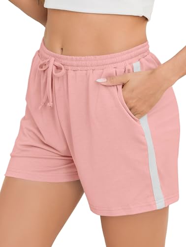 Vlazom Damen Sporthose Kurz Baumwolle Sommer Freizeithose Trainingshose mit Taschen Elastischer Bund und Atmungsaktive Shorts（M，Rosa） von Vlazom