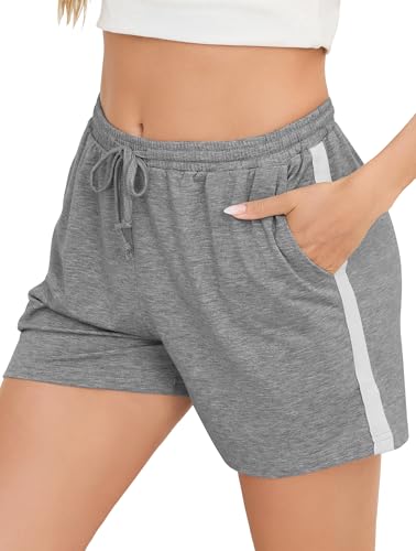 Vlazom Damen Sporthose Kurz Baumwolle Sommer Freizeithose Trainingshose mit Taschen Elastischer Bund und Atmungsaktive Shorts（S，Grau） von Vlazom