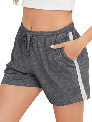 Vlazom Damen Sporthose Kurz Baumwolle Sommer Freizeithose Trainingshose mit Taschen Elastischer Bund und Atmungsaktive Shorts（XXL，Dunkelgrau） von Vlazom