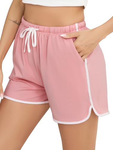 Vlazom Damen Sportshorts Baumwolle Weich Running Gym Fitness mit Taschen Sporthose Kurz Sommer（M，Rosa） von Vlazom
