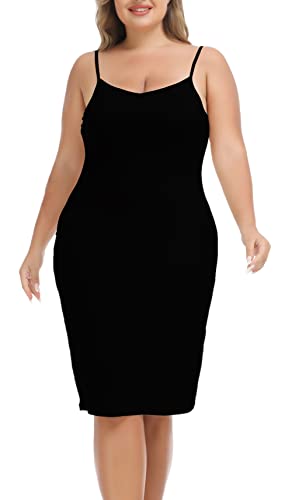 Vlazom Damen Unterkleid in Übergrößen Sexy Negligee mit verstellbarem Träger Damen Unterrock(3XL,StilB-Schwarz) von Vlazom