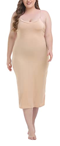 Vlazom Damen Unterkleid in Übergrößen Sexy Negligee mit verstellbarem Träger Damen Unterrock(4XL,StilA-Beige) von Vlazom