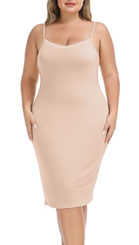 Vlazom Damen Unterkleid in Übergrößen Sexy Negligee mit verstellbarem Träger Damen Unterrock(L,StilB-Beige) von Vlazom