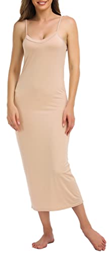 Vlazom Damen Unterkleid mit Trägern Sexy Unterröcke lang Negligee Full Slip Sommerkleid Damen Nachtwäsche(L,Beige) von Vlazom