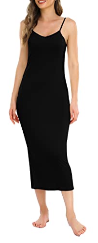 Vlazom Damen Unterkleid mit Trägern Sexy Unterröcke lang Negligee Full Slip Sommerkleid Damen Nachtwäsche(S,Schwarz) von Vlazom