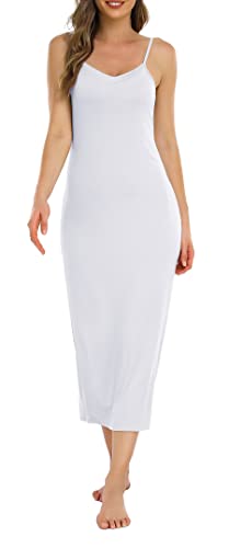 Vlazom Damen Unterkleid mit Trägern Sexy Unterröcke lang Negligee Full Slip Sommerkleid Damen Nachtwäsche(XXL,Weiß) von Vlazom