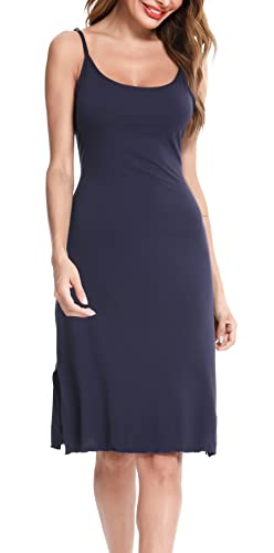 Vlazom Damen Unterkleid mit Trägern Unterröcke Sexy Negligee Full Slip Miederkleider Nachthemd Nachtwäsche(L,Stil B-Dunkelblau) von Vlazom