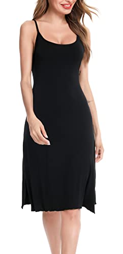 Vlazom Damen Unterkleid mit Trägern Unterröcke Sexy Negligee Full Slip Miederkleider Nachthemd Nachtwäsche(L,Stil B-Schwarz) von Vlazom