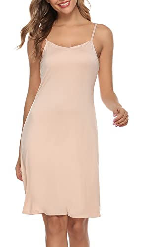 Vlazom Damen Unterkleid mit Trägern Unterröcke Sexy Negligee Full Slip Miederkleider Nachthemd Nachtwäsche(L,Stil A-Beige) von Vlazom