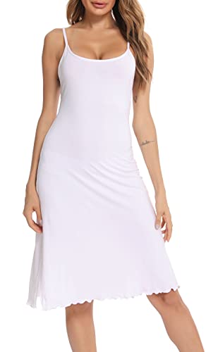 Vlazom Damen Unterkleid mit Trägern Unterröcke Sexy Negligee Full Slip Miederkleider Nachthemd Nachtwäsche(XL,Stil B-Weiß) von Vlazom