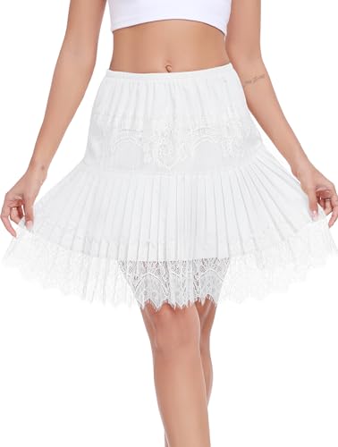 Vlazom Damen Unterrock Kurz Vintage Halbrock mit Spitze Elegantes Unsichtbar Underskirt Elastische Petticoat für Damen（L，Weiß） von Vlazom
