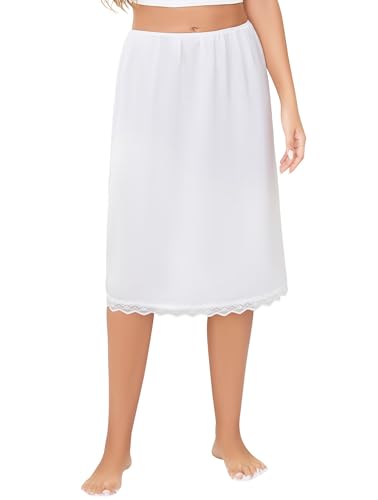 Vlazom Damen Unterrock Lang Petticoat Satin Elegantes Rock Lang mit Spitzensaum Unsichtbar Unterkleid Silky Touch（XL，Weiß） von Vlazom