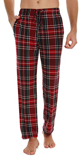 Vlazom Herren Schlafanzughose Baumwolle Pyjamahose Freizeithose Lang Jogginghose（XXL,Stil B-Weinrot） von Vlazom