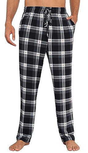 Vlazom Herren Schlafanzughose Karierte Pyjamahose Winter Freizeithose Lang Jogginghose（L,Stil C-Grau） von Vlazom