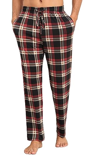 Vlazom Herren Schlafanzughose Karierte Pyjamahose Winter Freizeithose Lang Jogginghose（L,Stil C-Rot） von Vlazom