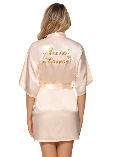 Vlazom Morgenmantel für Hochzeit Satin Kimono Badmantel für Braut&Brautjungfern V-Ausschnitt Damen Robe mit Gürtel(XXL,Champagner für Maid of Honor) von Vlazom