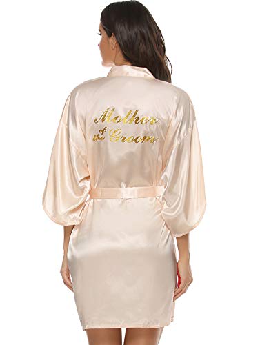 Vlazom Morgenmantel für Hochzeit Satin Kimono Badmantel für Braut&Brautjungfern V-Ausschnitt Damen Robe mit Gürtel(XXL,Champagner für Bräutigammutter) von Vlazom