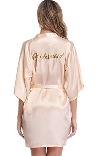 Vlazom Morgenmantel für Hochzeit Satin Kimono Badmantel für Braut&Brautjungfern V-Ausschnitt Damen Robe mit Gürtel(XXL,Champagner für Brautjungfer) von Vlazom