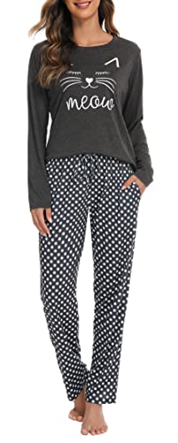 Vlazom Schlafanzug Langarm Winter Zweiteiliger Pyjama warm Set für Damen Zuhauseanzug Sleepwear(S,Stil E-Grau) von Vlazom