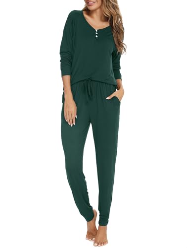 Vlazom Schlafanzug Langarm Winter Zweiteiliger Pyjama warm Set für Damen Zuhauseanzug Sleepwear（XL，Grün） von Vlazom