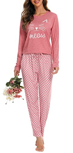 Vlazom Schlafanzug Langarm Winter Zweiteiliger Pyjama warm Set für Damen Zuhauseanzug Sleepwear(XL,Stil E-Rosa) von Vlazom
