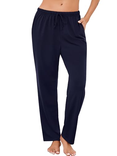 Vlazom Schlafanzughose Damen Lang Baumwolle Weich Pyjamahose Yogahose Loungehose Freizeithose für Alle Jahreszeiten Geeignet（S，Dunkelblau） von Vlazom