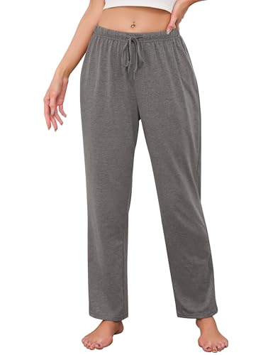 Vlazom Schlafanzughose Damen Lang Baumwolle Weich Pyjamahose Yogahose Loungehose Freizeithose für Alle Jahreszeiten Geeignet（S，Grau） von Vlazom