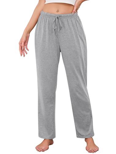 Vlazom Schlafanzughose Damen Lang Baumwolle Weich Pyjamahose Yogahose Loungehose Freizeithose für Alle Jahreszeiten Geeignet（XL，Hellgrau） von Vlazom