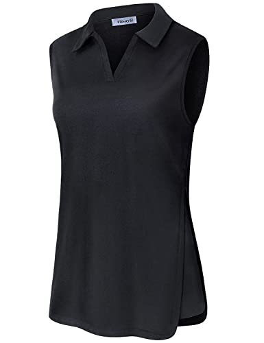 Vldnery Damen Golf Shirts Kurzarm V Ausschnitt Loose Fit Einfarbig Workout Tennis Polo T-Shirts, Ärmellos, Schwarz, 4X-Groß von Vldnery
