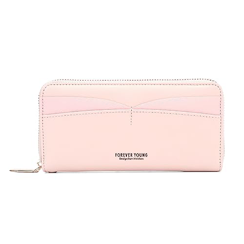 Vllcsla Brieftasche für Damen mit Vernünftiger Kapazität, Damen Leder Geldbörse Lange Clutch mit Abnehmbarem Handgelenk Marke und Mehreren Kartenfächern und Reißverschlusstasche (Rosa) von Vllcsla