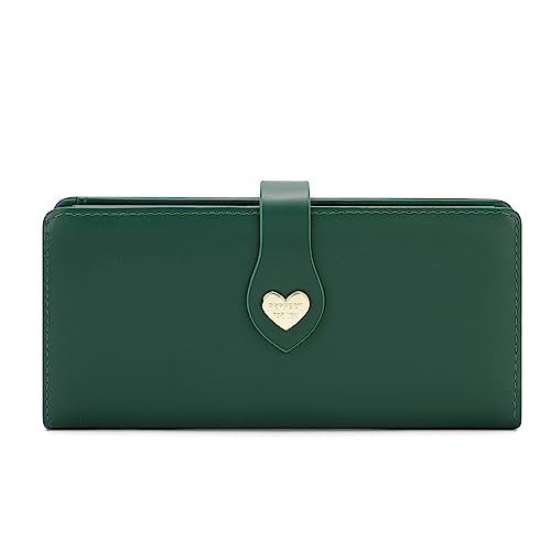 Vllcsla Damen Brieftasche Dreifach Gefaltete Leder Lange Geldbörse mit Unabhängiger Reißverschluss-Handytasche und Mehreren Kartenfächern und Fotofenster, Damen Clutch Halter Etui (Grün) von Vllcsla