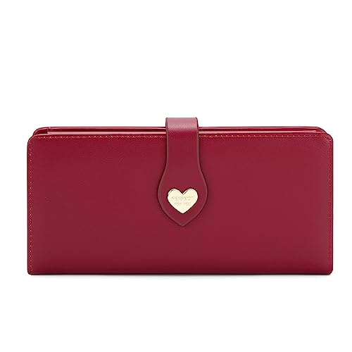 Vllcsla Damen Brieftasche Dreifach Gefaltete Leder Lange Geldbörse mit Unabhängiger Reißverschluss-Handytasche und Mehreren Kartenfächern und Fotofenster, Damen Clutch Halter Etui (Rot) von Vllcsla