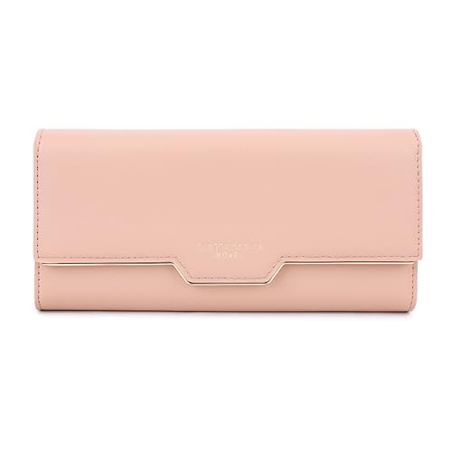 Vllcsla Damen Brieftasche Geldbörsen PU Leder Lange Brieftasche Damen Kreditkartenhalter Damen Geldbörse Clutch Holder Etui mit 8 Kartenfächern und ID-Fenster (Rosa) von Vllcsla