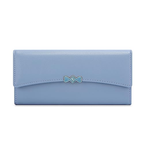 Vllcsla Damen Geldbörsen Leder Große Geldbörse mit Reißverschluss, Damen Geldbörse mit Handyhalter, 10 Kartenfächer, 2 Banknotenfächer - Damen Medium Bifold Leder Geldbörsen (Blau) von Vllcsla