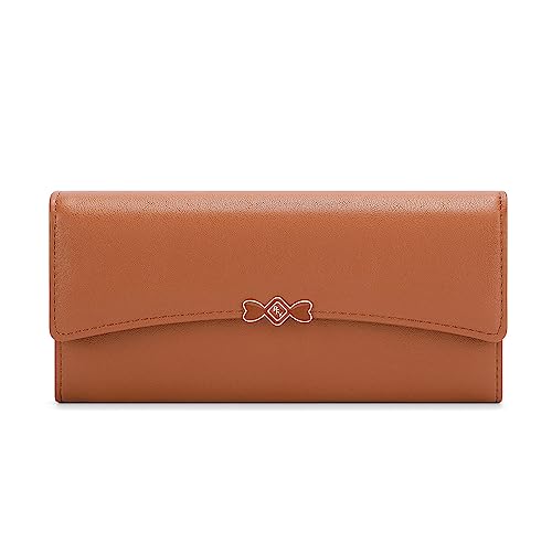 Vllcsla Damen Geldbörsen Leder Große Geldbörse mit Reißverschluss, Damen Geldbörse mit Handyhalter, 10 Kartenfächer, 2 Banknotenfächer - Damen Medium Bifold Leder Geldbörsen (Braun) von Vllcsla