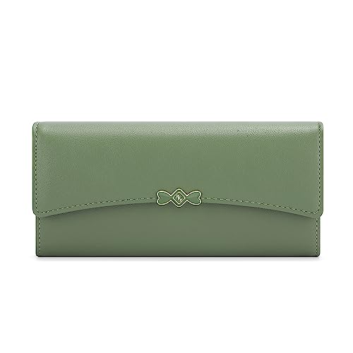 Vllcsla Damen Geldbörsen Leder Große Geldbörse mit Reißverschluss, Damen Geldbörse mit Handyhalter, 10 Kartenfächer, 2 Banknotenfächer - Damen Medium Bifold Leder Geldbörsen (Grün) von Vllcsla