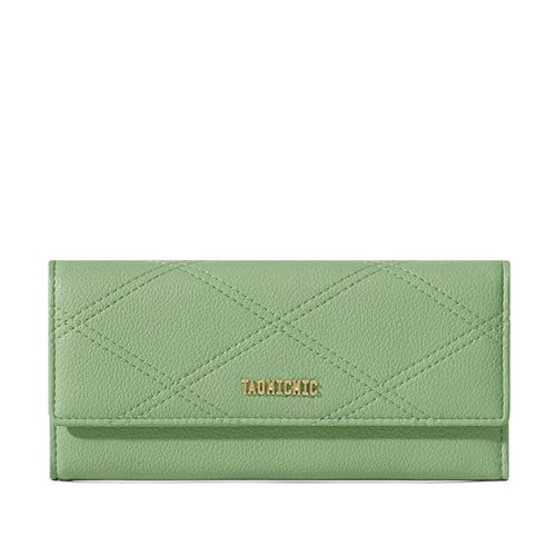 Vllcsla Damen Lange Geldbörse PU Leder Brieftasche mit Telefonhalter, Leder Clutch mit großem Fassungsvermögen für Damen mit Reißverschlusstasche (Grün) von Vllcsla