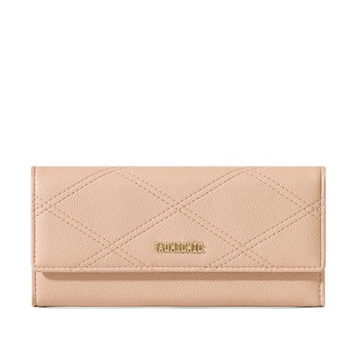 Vllcsla Damen Lange Geldbörse PU Leder Brieftasche mit Telefonhalter, Leder Clutch mit großem Fassungsvermögen für Damen mit Reißverschlusstasche (Rosa) von Vllcsla