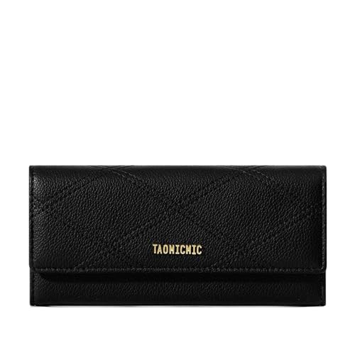 Vllcsla Damen Lange Geldbörse PU Leder Brieftasche mit Telefonhalter, Leder Clutch mit großem Fassungsvermögen für Damen mit Reißverschlusstasche (Schwarz) von Vllcsla